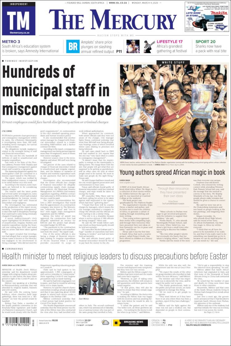 Portada de The Mercury (Sud&aacute;frica)