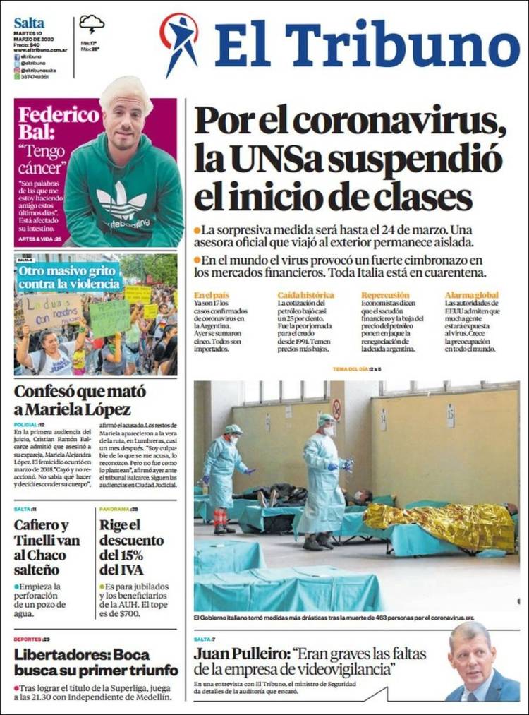 Portada de El Tribuno - Salta (Argentina)