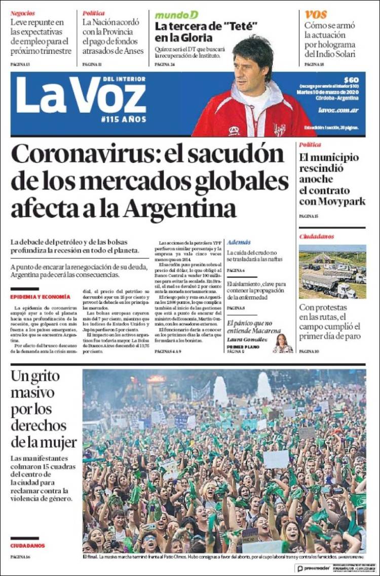 Portada de La Voz del Interior (Argentina)