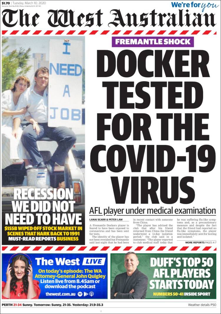 Portada de The West Australian (Australia)