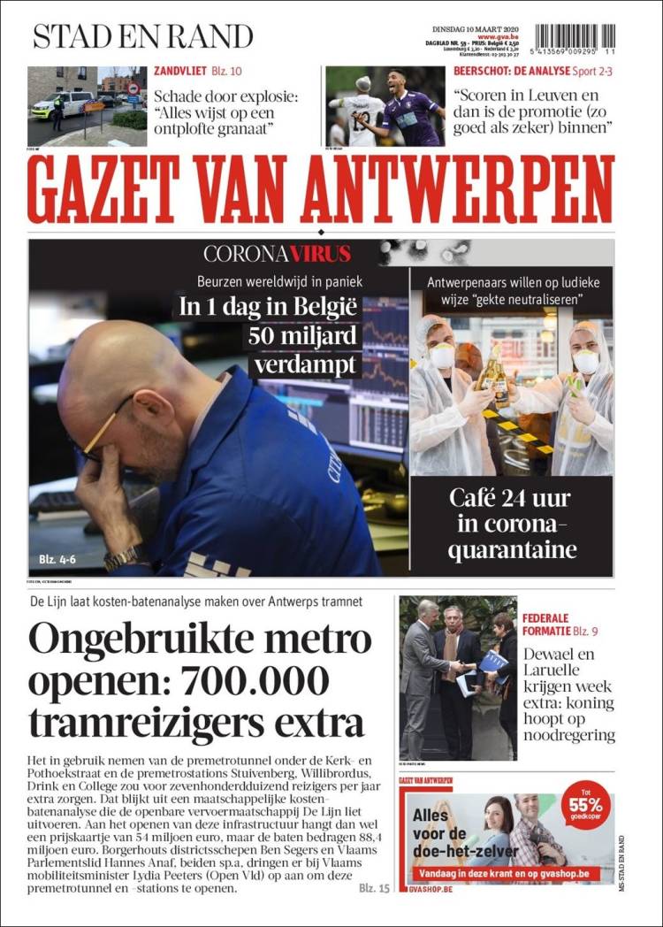 Portada de Gazet van Antwerpen (B&eacute;lgica)
