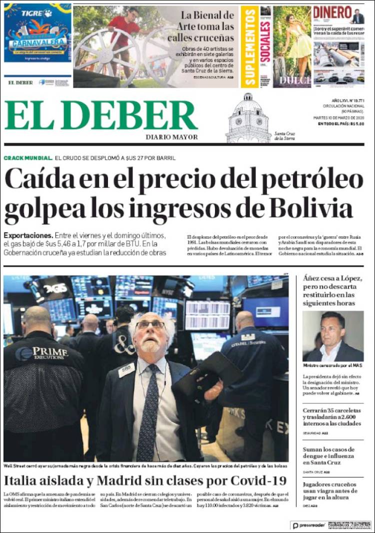 Portada de El Deber (Bolivia)