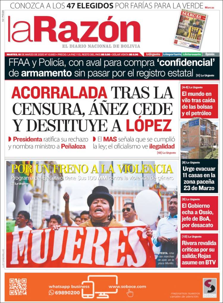 Portada de La Razón (Bolivia)