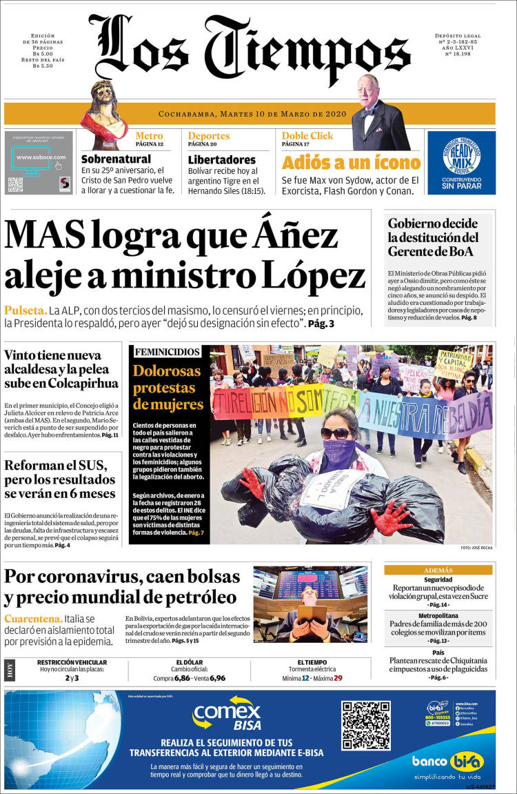Portada de Los Tiempos (Bolivia)