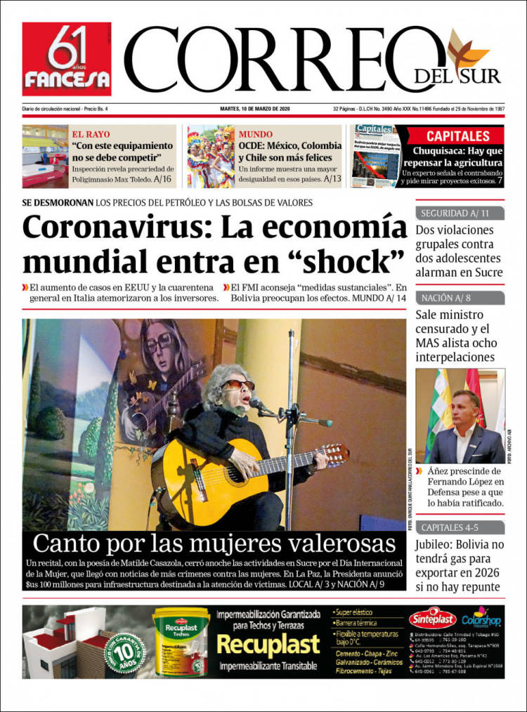 Portada de Correo Sur (Bolivia)