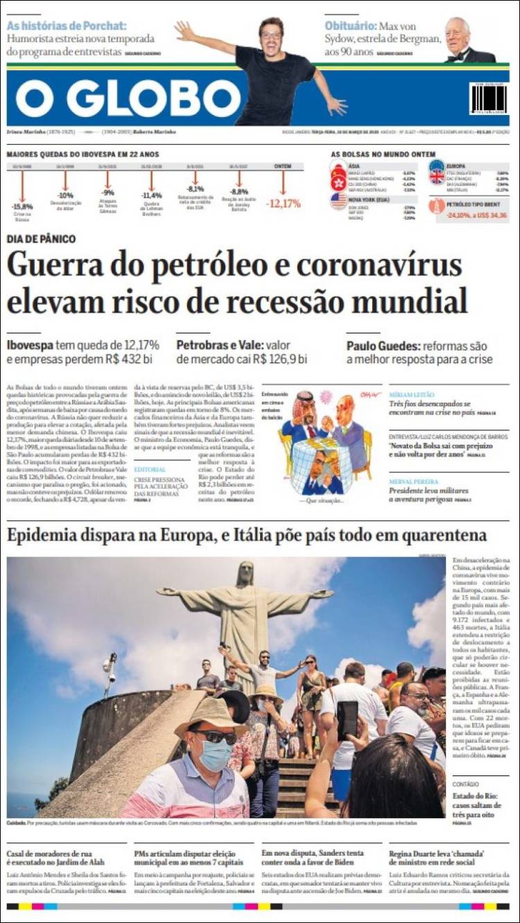 Portada de O Globo (Brasil)