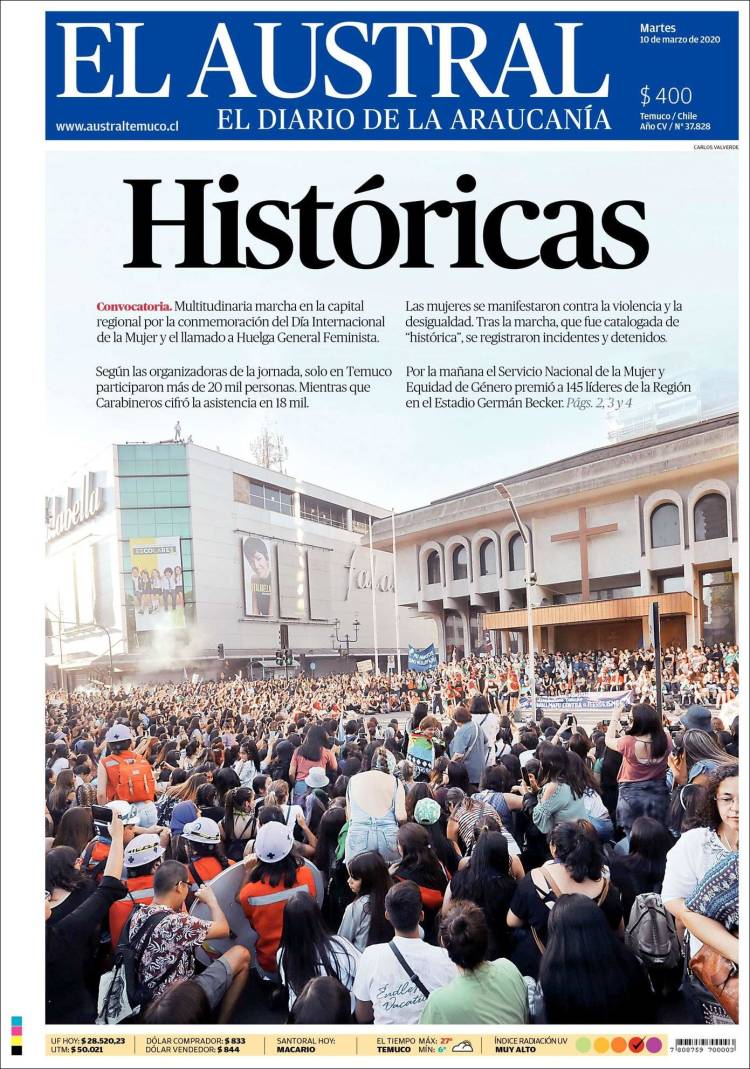 Portada de El Austral de Temuco (Chile)