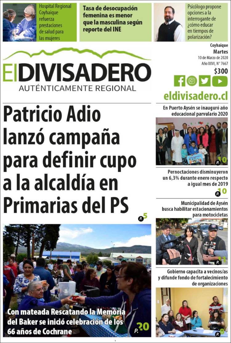 Portada de Diario El Divisadero (Chile)