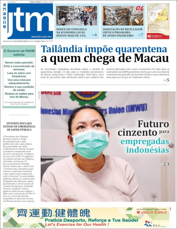 Portada de Jornal Tribuna de Macau (China)