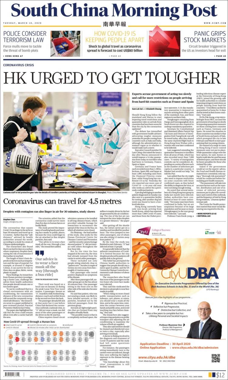 Portada de South China Morning Post (China)