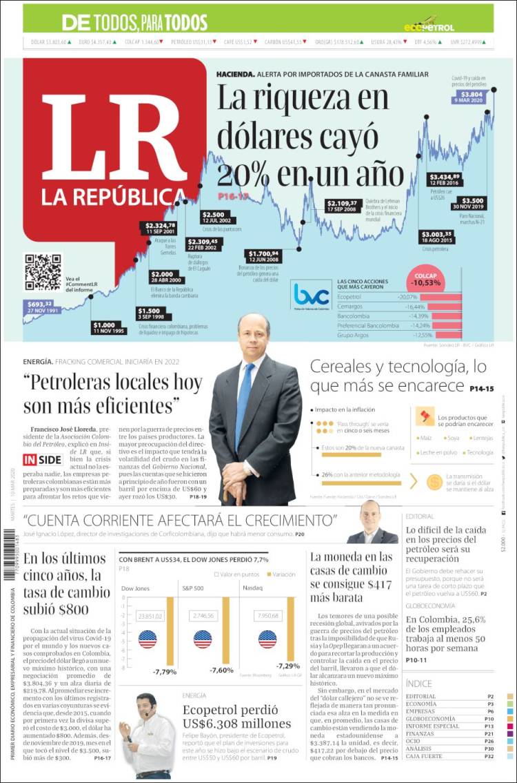 Portada de La Republica (Colombia)