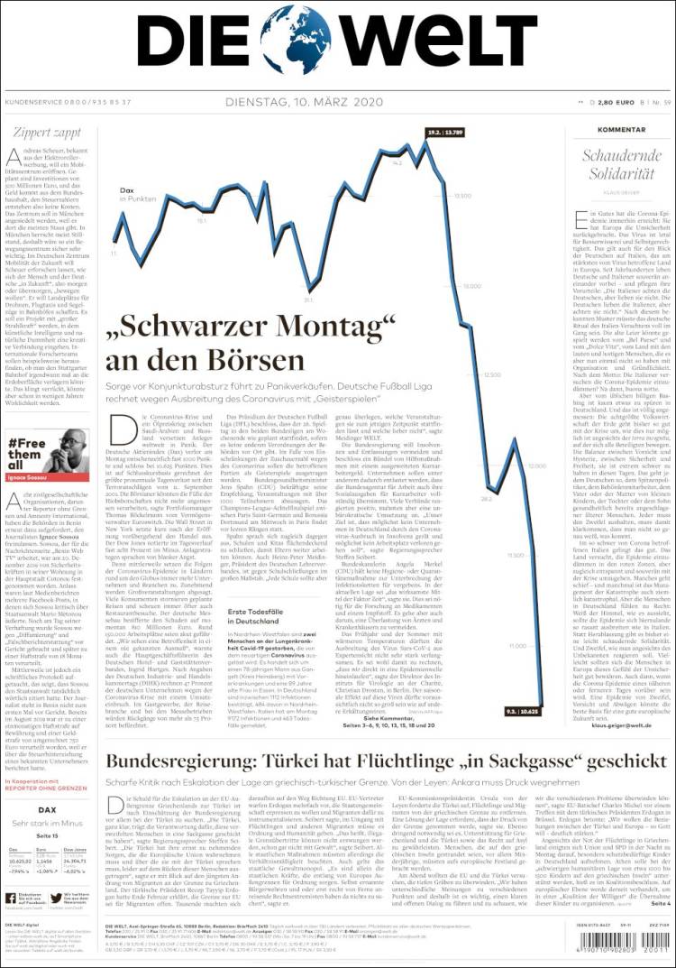 Portada de Die Welt (Alemania)