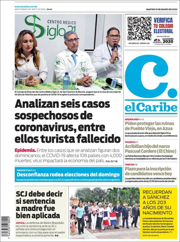 Portada de El Caribe (R. Dominicana)