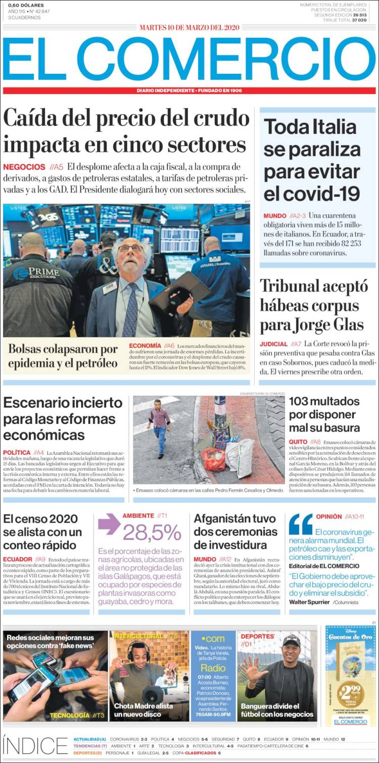 Portada de El Comercio (Ecuador)