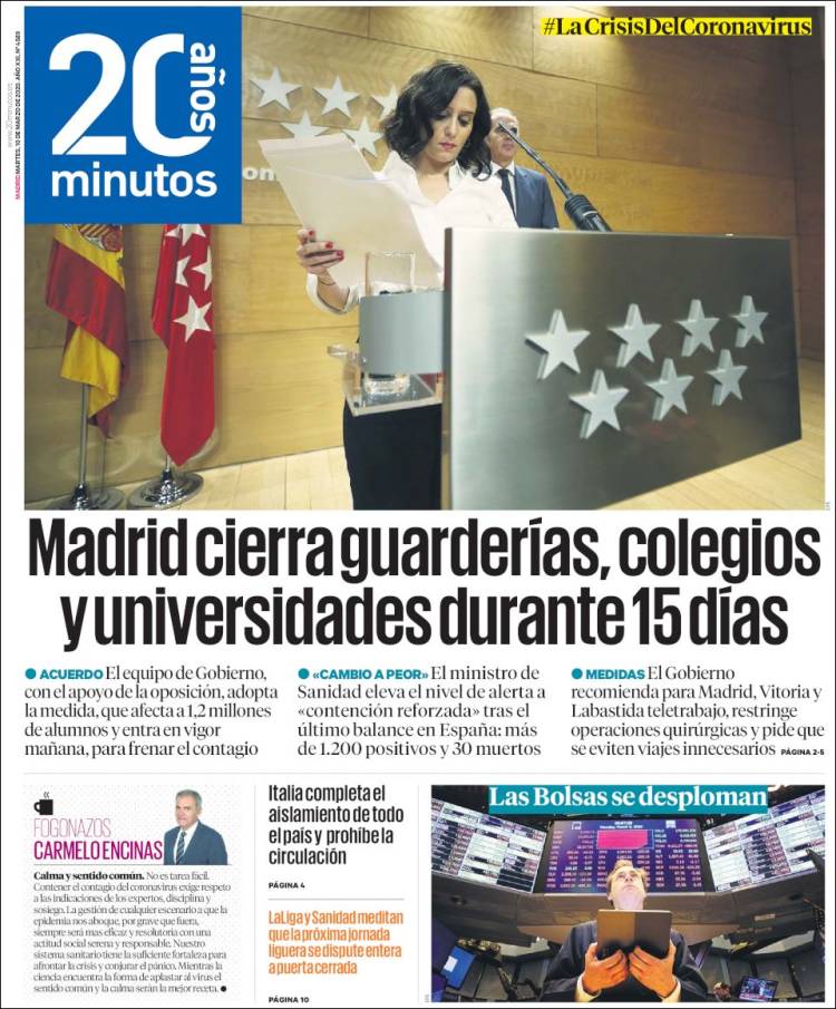 Portada de 20 Minutos - Madrid (Espa&ntilde;a)
