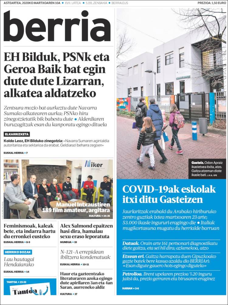 Portada de Berria (Espa&ntilde;a)