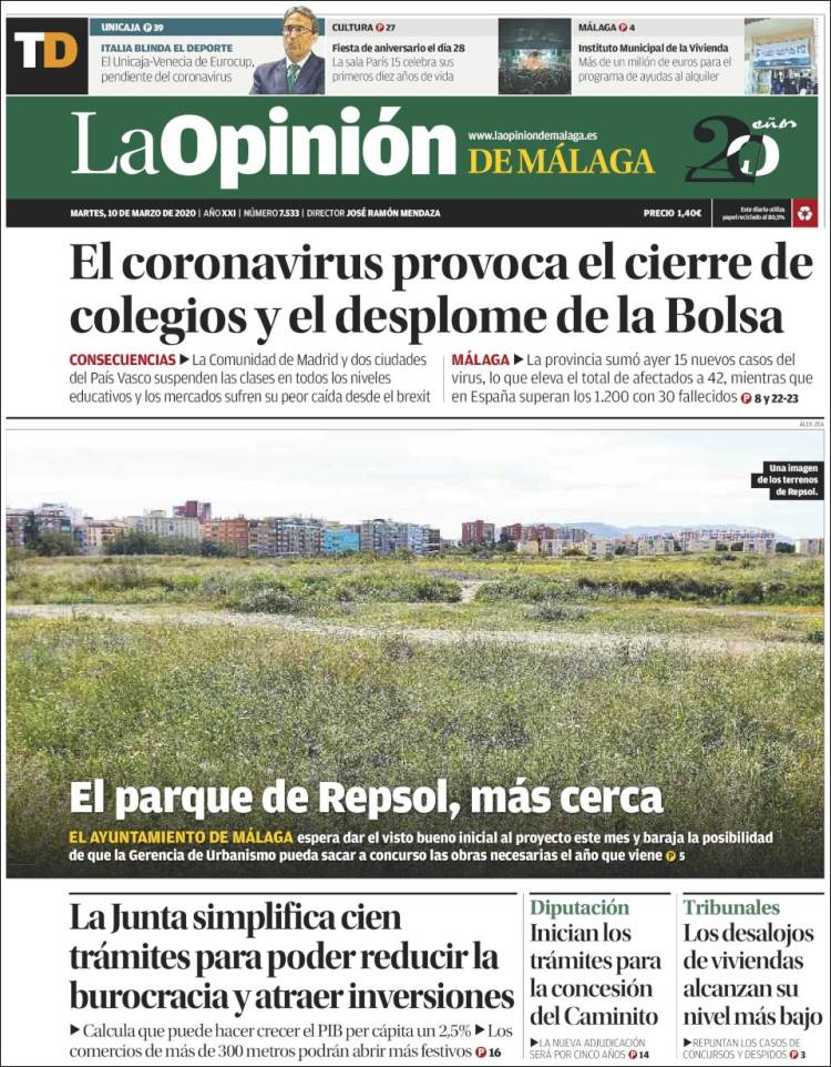 Portada de La Opinión de Málaga (Espa&ntilde;a)