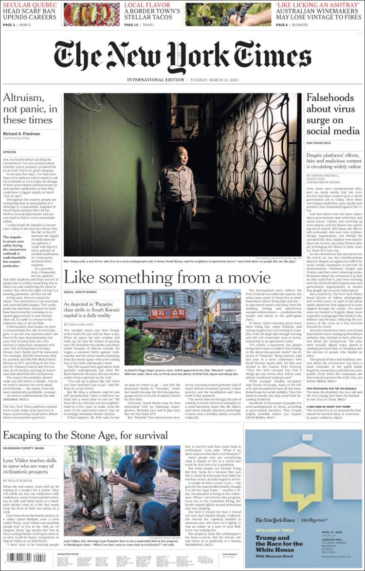 Portada de International New York Times (Europa)