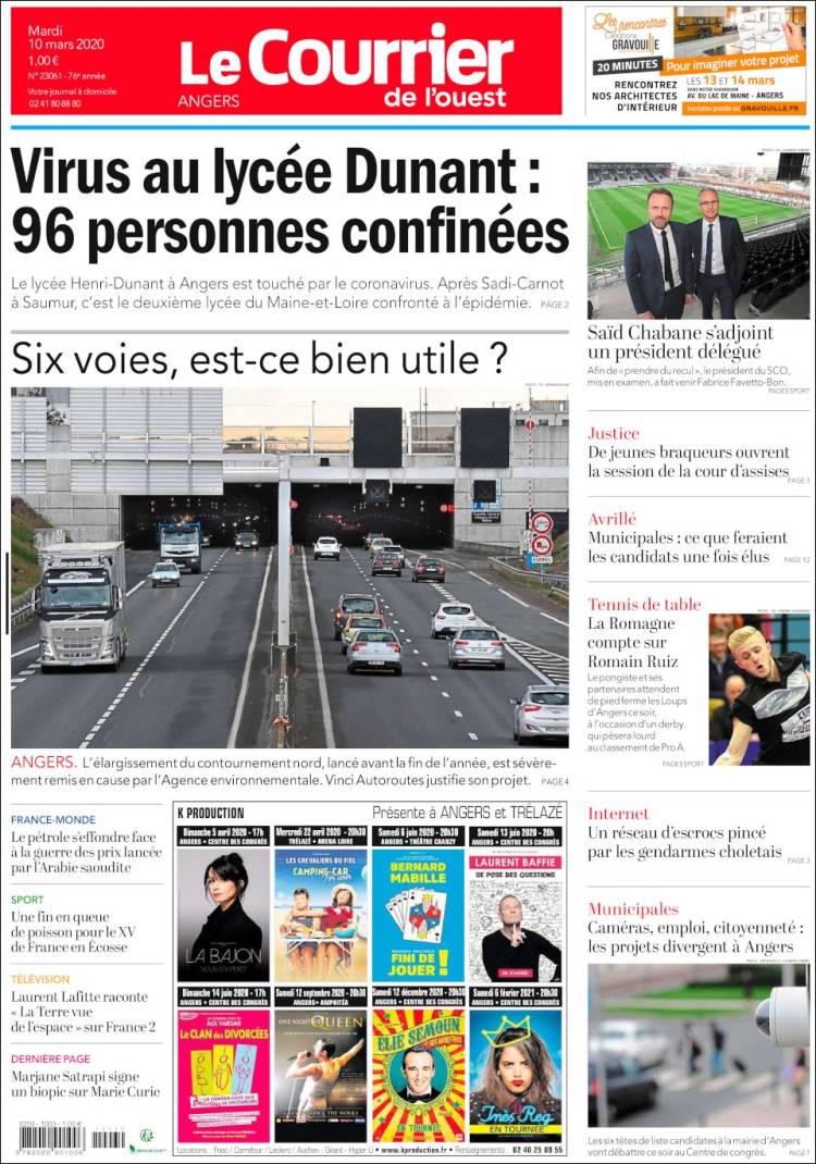 Portada de Le Courrier de l'Ouest (Francia)