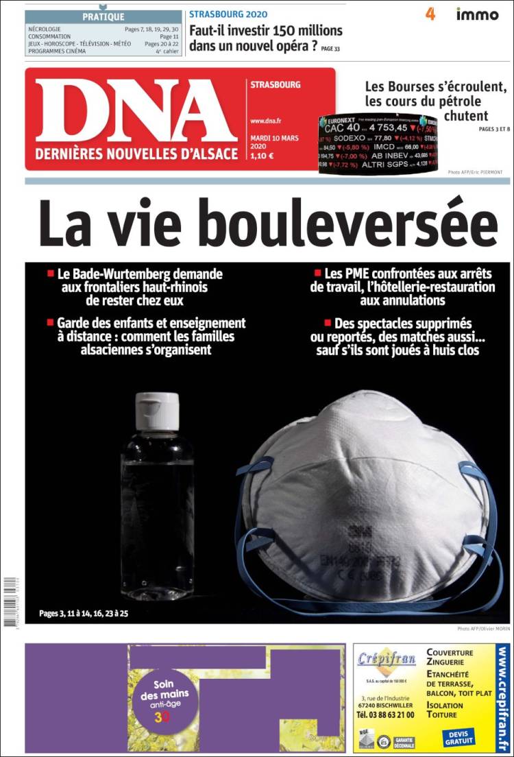 Portada de Les Dernières Nouvelles d'Alsace (Francia)