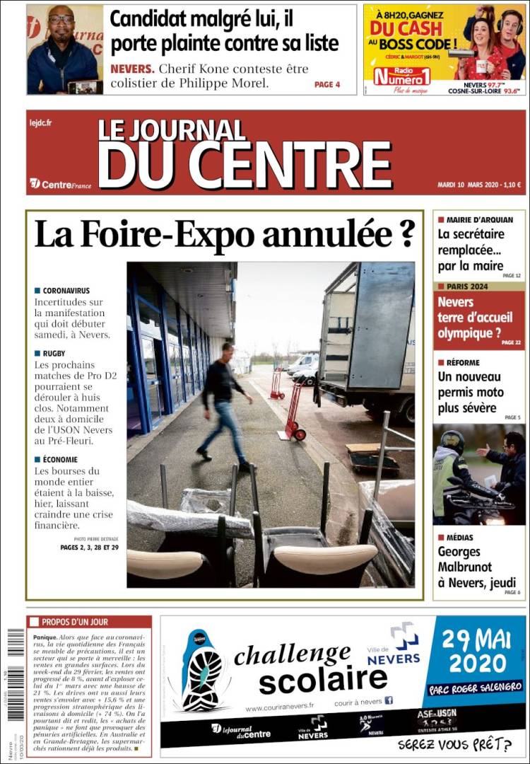 Portada de Le Journal du Centre (Francia)