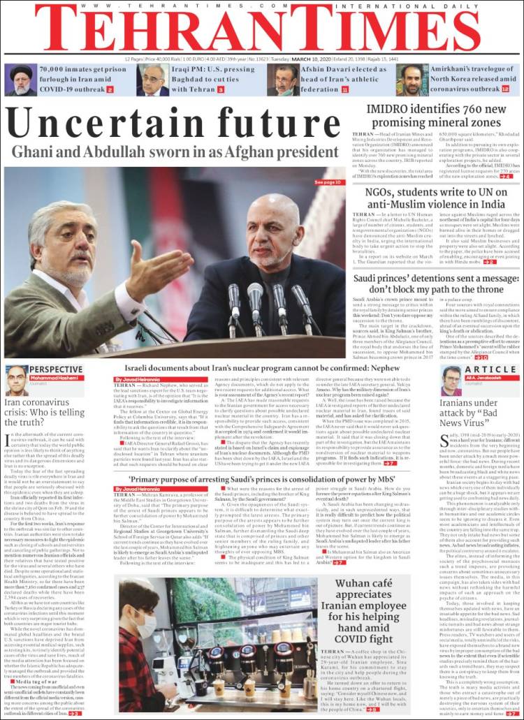 Portada de TehranTimes (Ir&aacute;n)