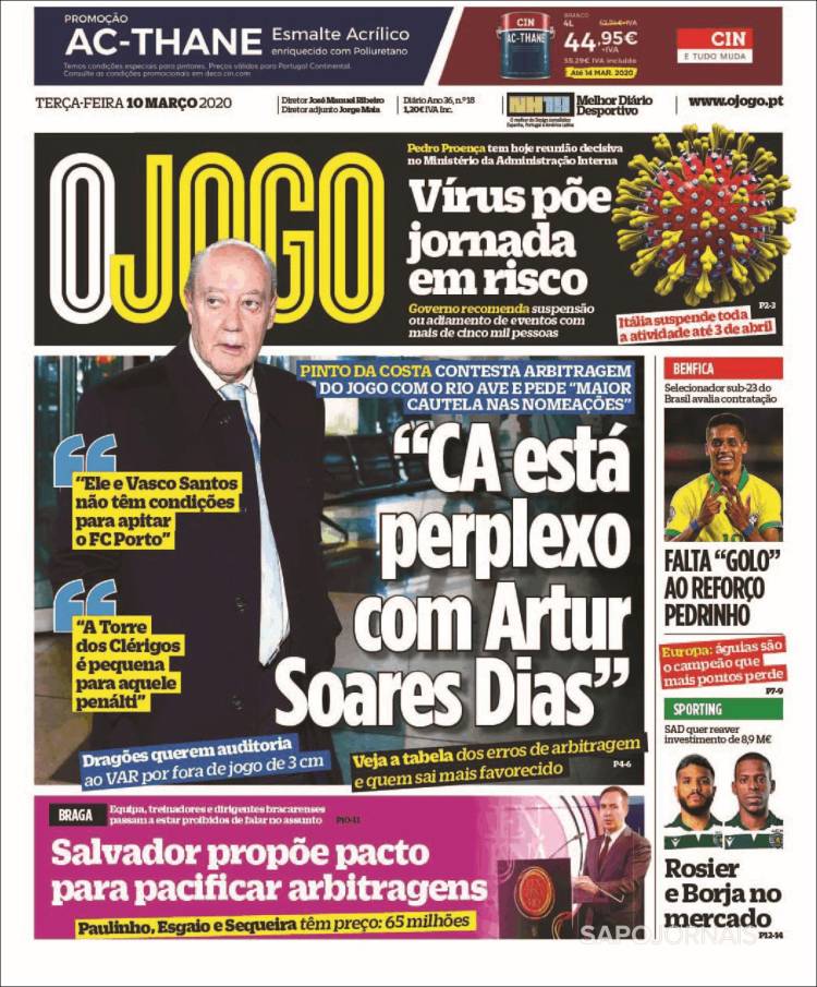 Portada de O Jogo (Portugal)