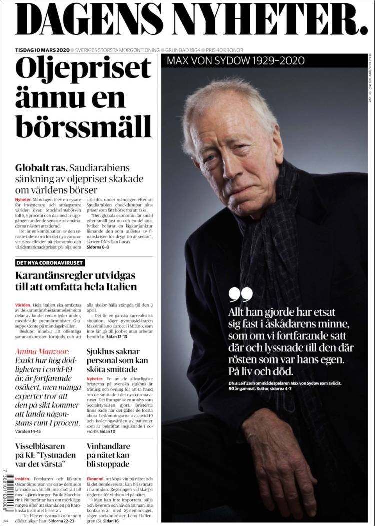 Portada de Dagens Nyheter (Suecia)