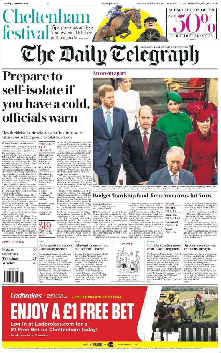 Portada de Daily Telegraph (Reino Unido)