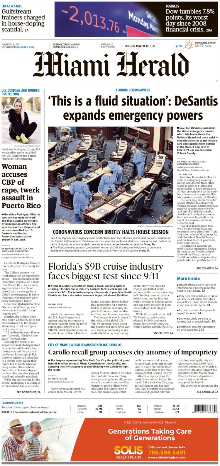 Portada de Miami Herald (USA)