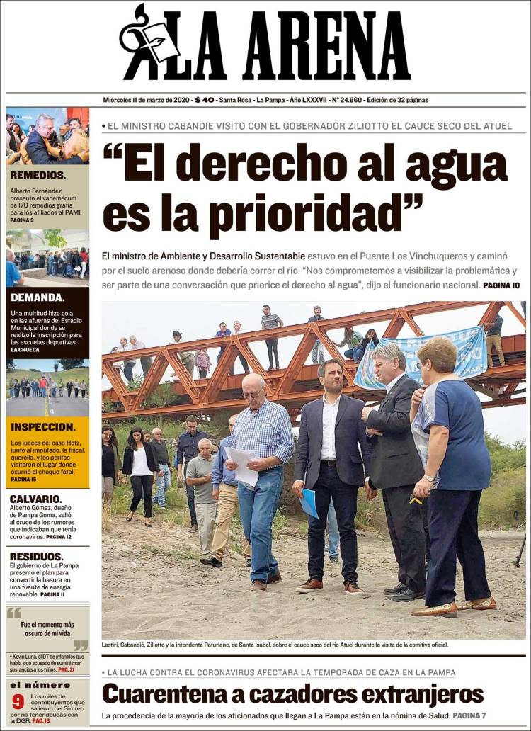 Portada de Diario La Arena (Argentina)