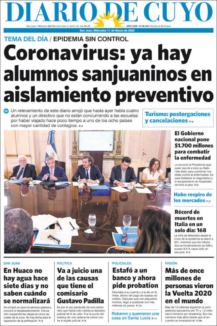 Portada de Diario de Cuyo (Argentina)