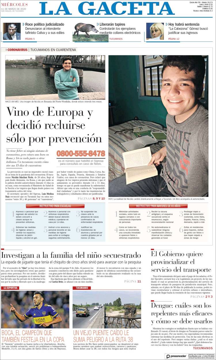 Portada de La Gaceta (Argentina)