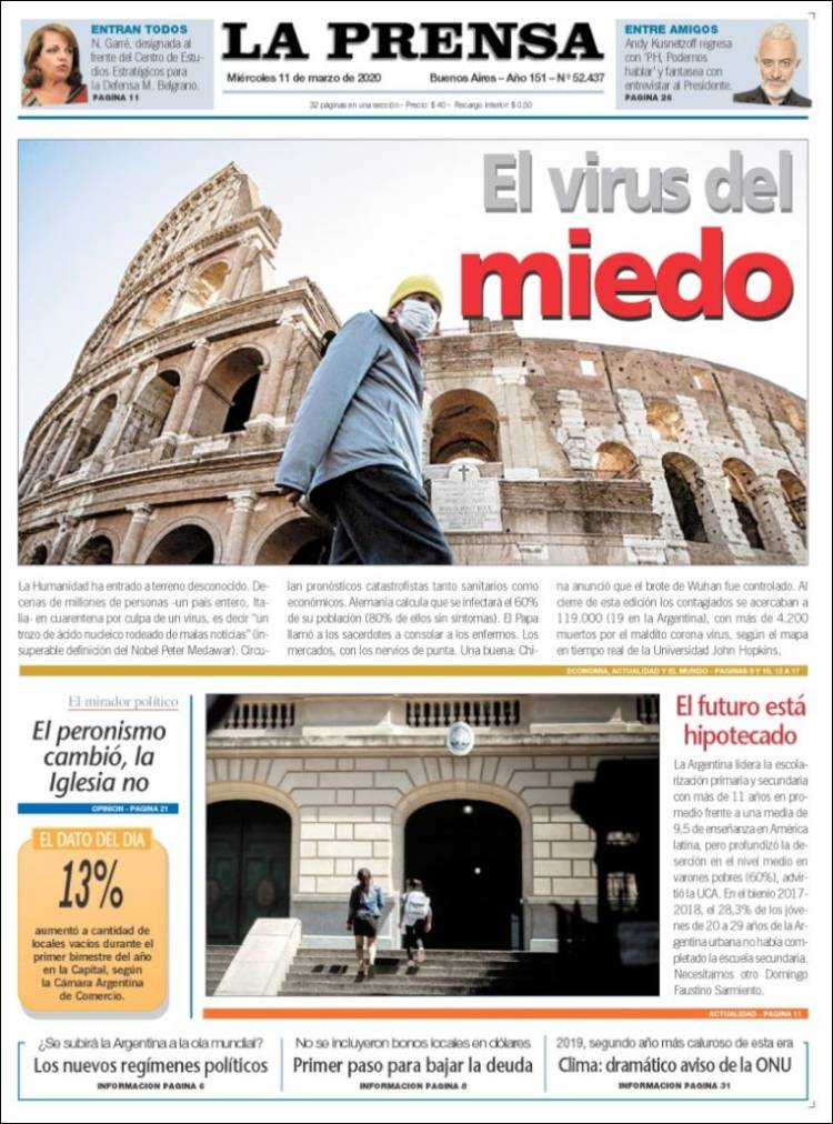 Portada de La Prensa (Argentina)