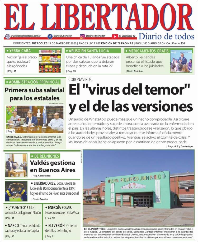 Portada de Diario El Libertador (Argentina)