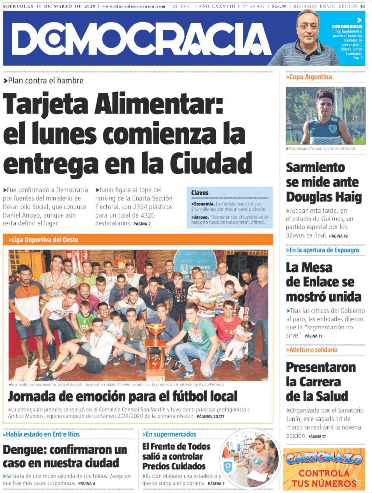 Portada de Diario Democracia (Argentina)