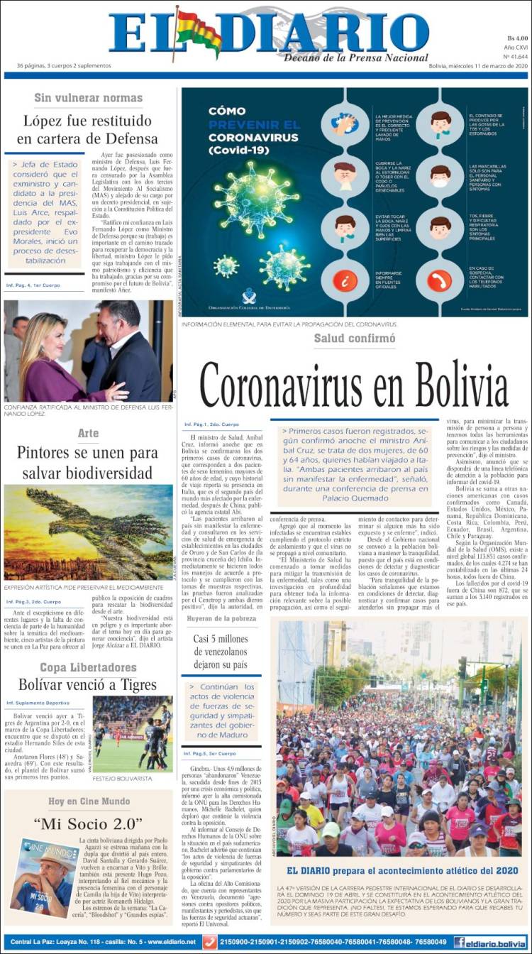 Portada de El Diario (Bolivia)