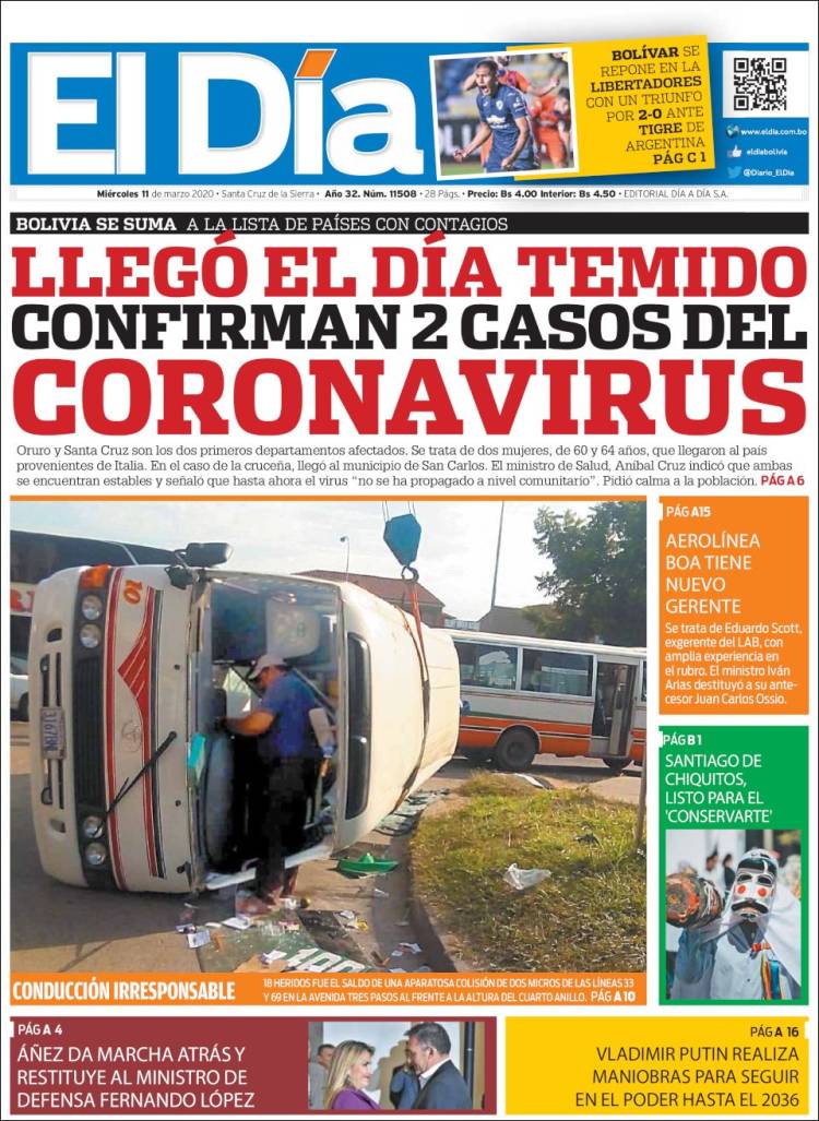 Portada de El Día (Bolivia)