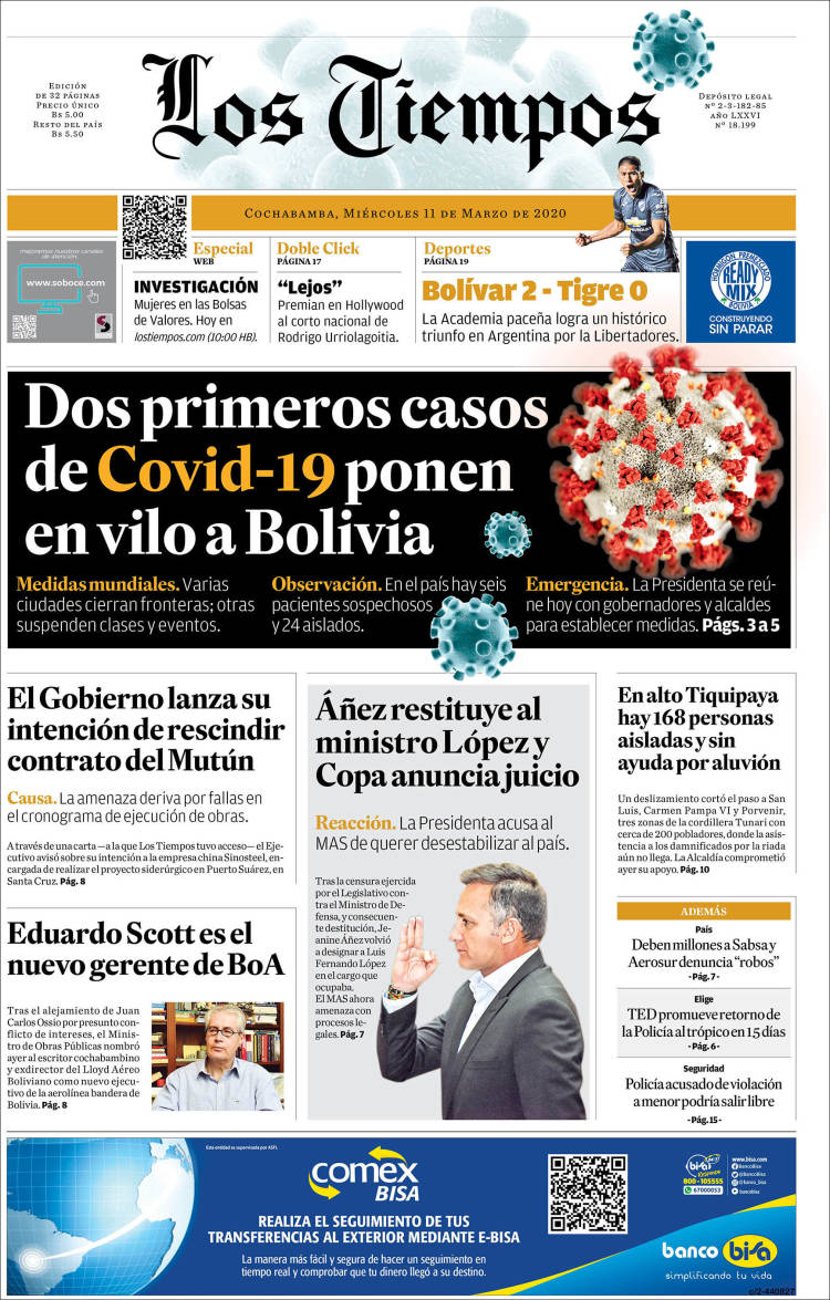 Portada de Los Tiempos (Bolivia)
