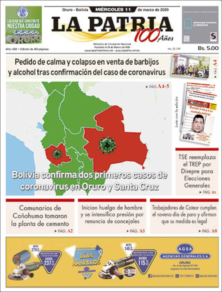 Portada de La Patria (Bolivia)