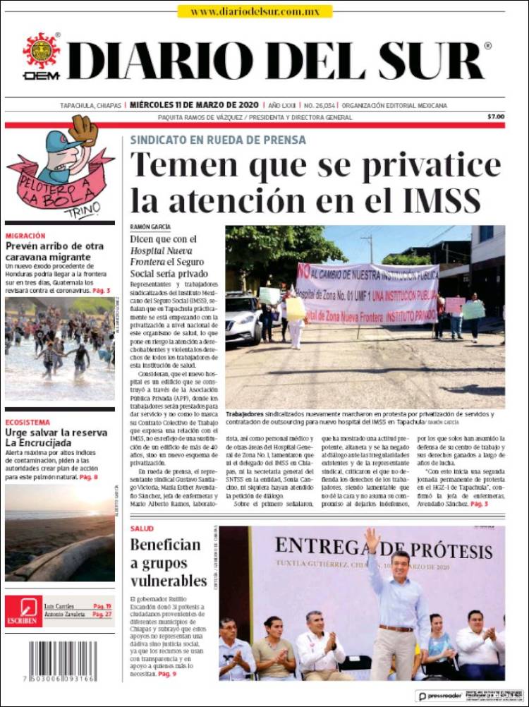 Portada de El Diario del Sur (México)
