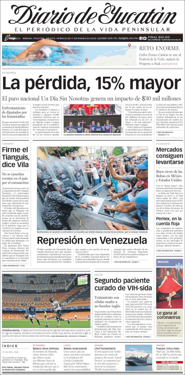 Portada de Diario de Yucatán (México)