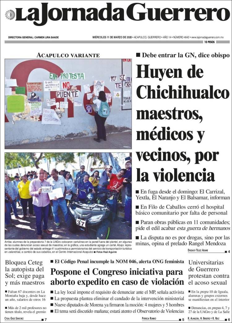 Portada de La Jornada de Guerrero (México)