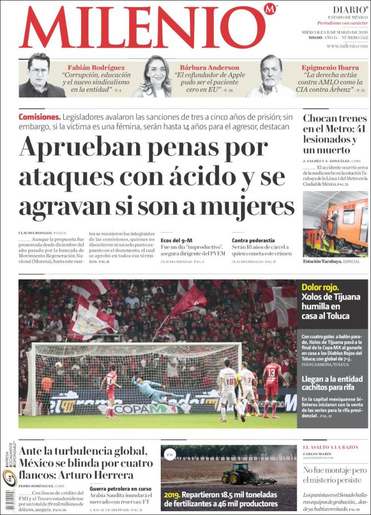 Portada de Milenio - Estado de México (México)