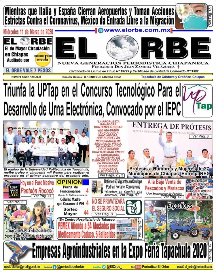 Portada de El Orbe (México)