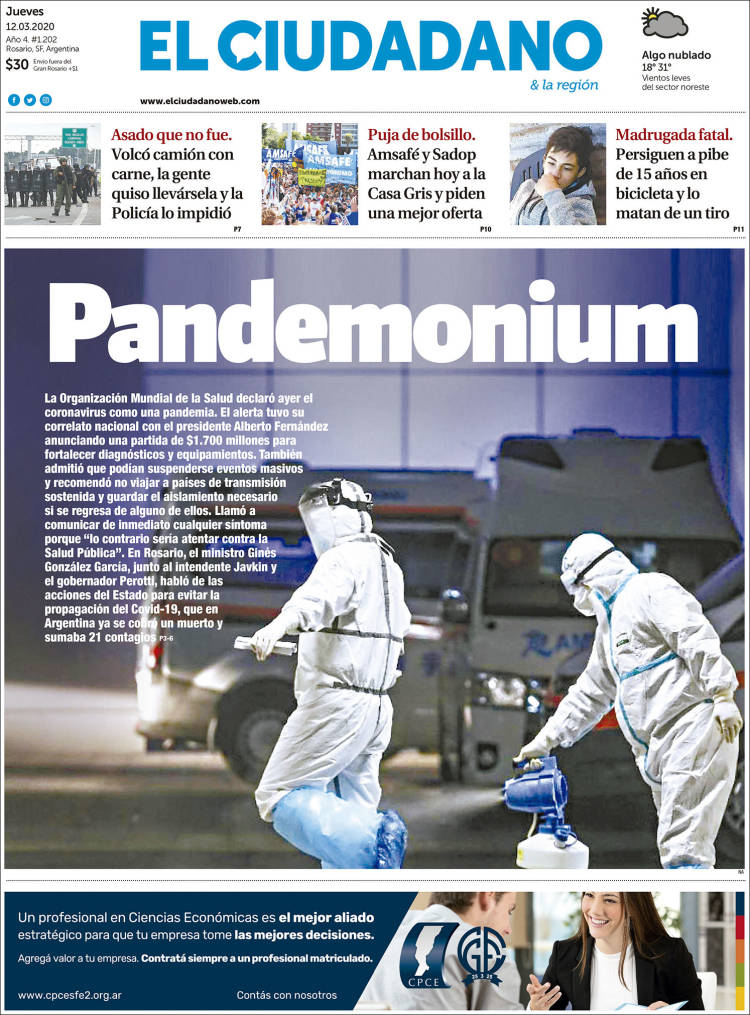 Portada de Diario El Ciudadano (Argentina)