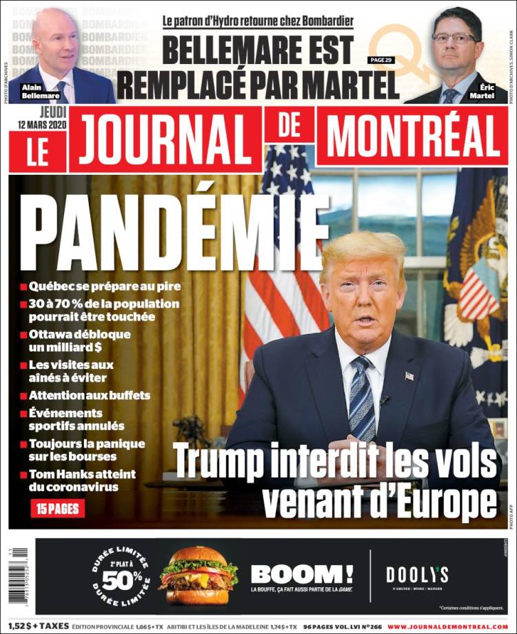 Portada de Le Journal de Montréal (Canada)