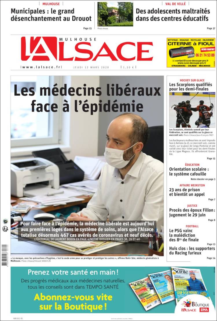 Portada de Journal L'Alsace (Francia)