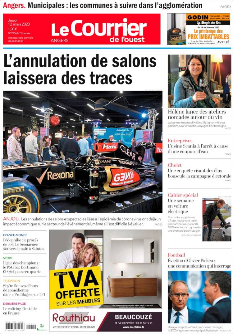 Portada de Le Courrier de l'Ouest (Francia)
