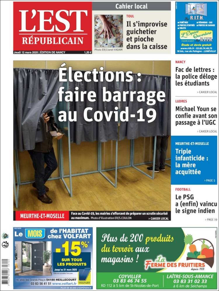 Portada de L'Est Republicain (Francia)
